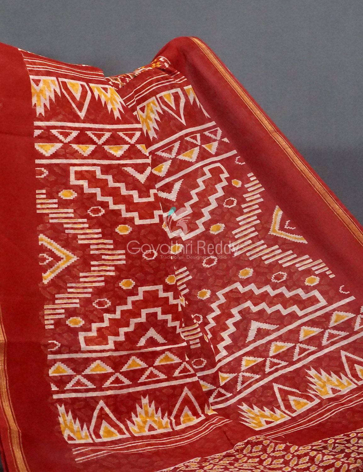 Red Colored Patola Print Semi Chanderi Saree By Gayathri Reddy Designer Studio | Swadesiicart