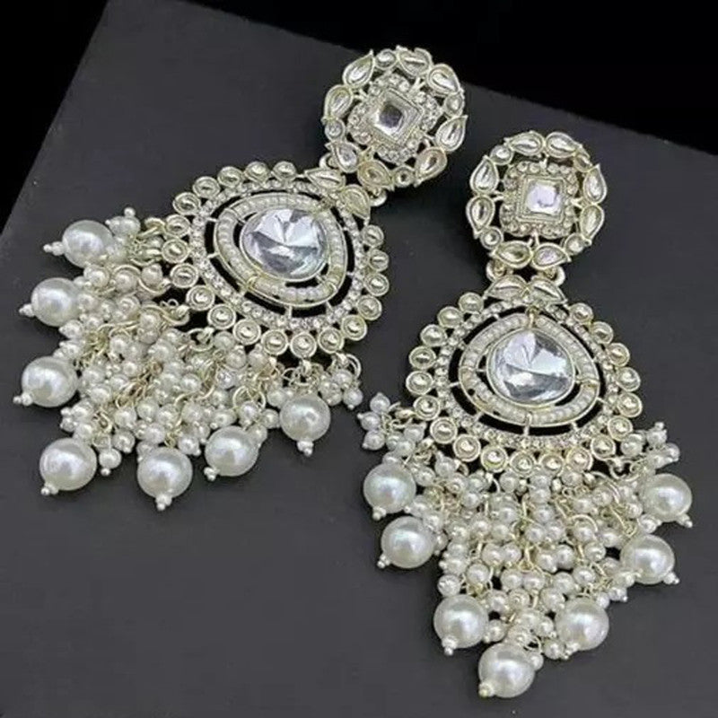 Tehzeeb Creations White Gold Trending Style Drop & Danglers Earring For Girls & Women Diamond, Pearl Brass Drops | Swadesiicart