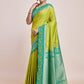 Monjolika Fashion Parrot Green Banarasi Silk In Satin Is Classy Embellished With Golden Zari Work Saree | Swadesiicart