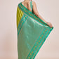 Monjolika Fashion Parrot Green Banarasi Silk In Satin Is Classy Embellished With Golden Zari Work Saree | Swadesiicart