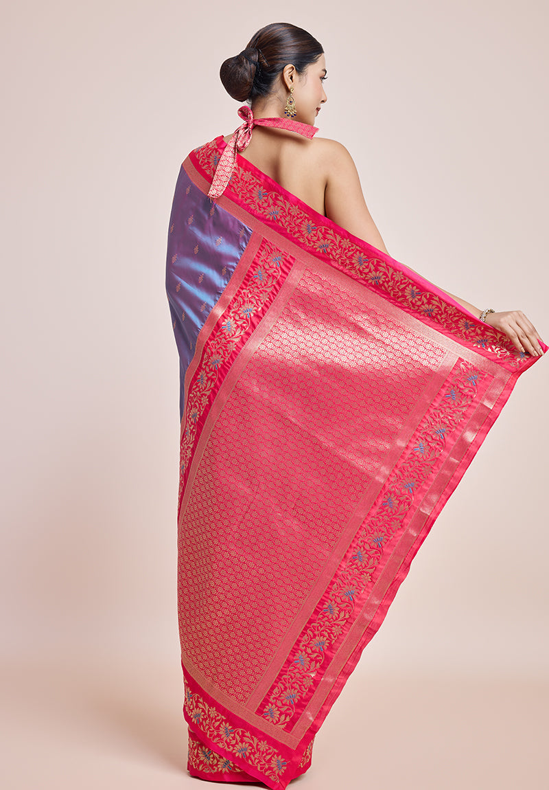 Monjolika Fashion Violet Banarasi Silk In Satin Is Classy Embellished With Golden Zari Work Saree | Swadesiicart