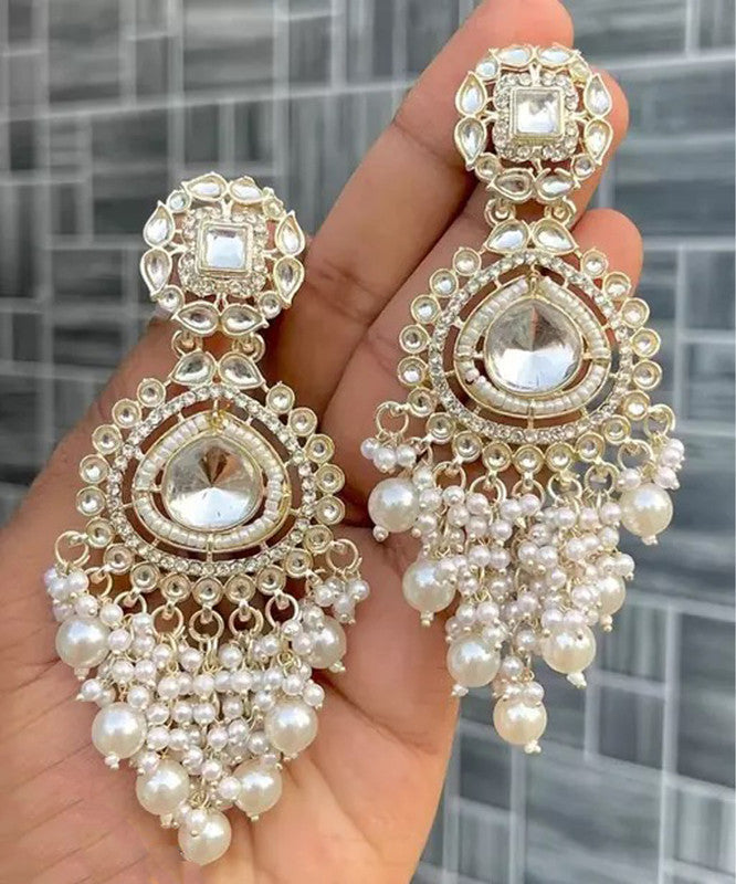 Tehzeeb Creations White Gold Trending Style Drop & Danglers Earring For Girls & Women Diamond, Pearl Brass Drops | Swadesiicart