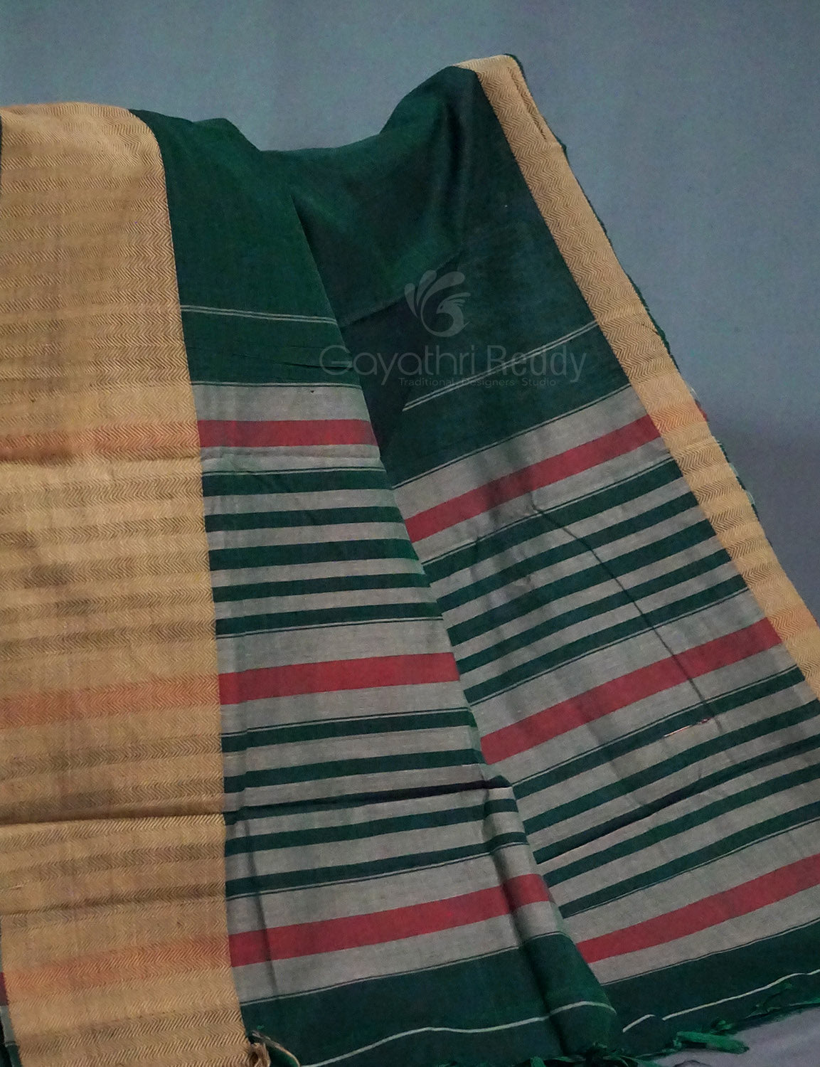 Kalanetha Bottle Green Pure Narayanpet Cotton Saree By Gayathri Reddy Designer Studio | Swadesiicart