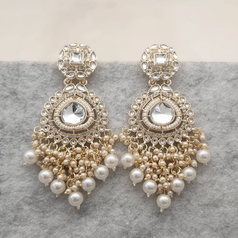 Tehzeeb Creations White Gold Trending Style Drop & Danglers Earring For Girls & Women Diamond, Pearl Brass Drops | Swadesiicart
