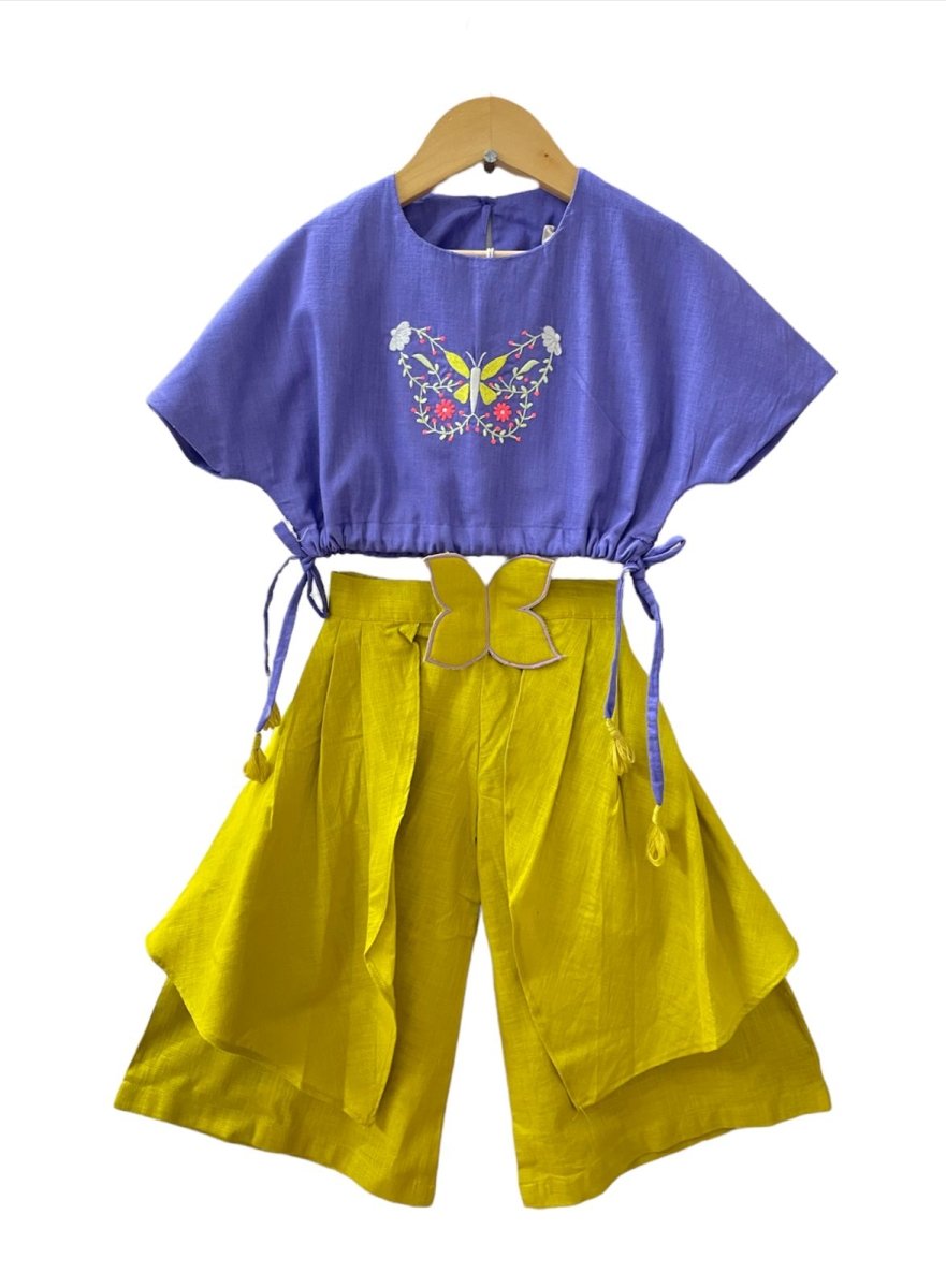 ArthLife Mustard Purple Butterfly Embroidered Co-Ord Set - Swadesiicart