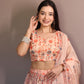 Lorenvalley Fashion Peach Organza with Floral Print Design Lehenga Choli with Dupatta - Swadesiicart