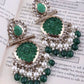 Tehzeeb Creations Latest Gold Polish Kundan & Pearl Studded Designer Drop Long Earrings For Women And Girls Green | Swadesiicart