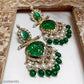 Tehzeeb Creations Latest Gold Polish Kundan & Pearl Studded Designer Drop Long Earrings For Women And Girls Green | Swadesiicart