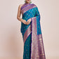 Monjolika Fashion Exquisite Designs With This Teal Banarasi Satin Silk Saree | Swadesiicart