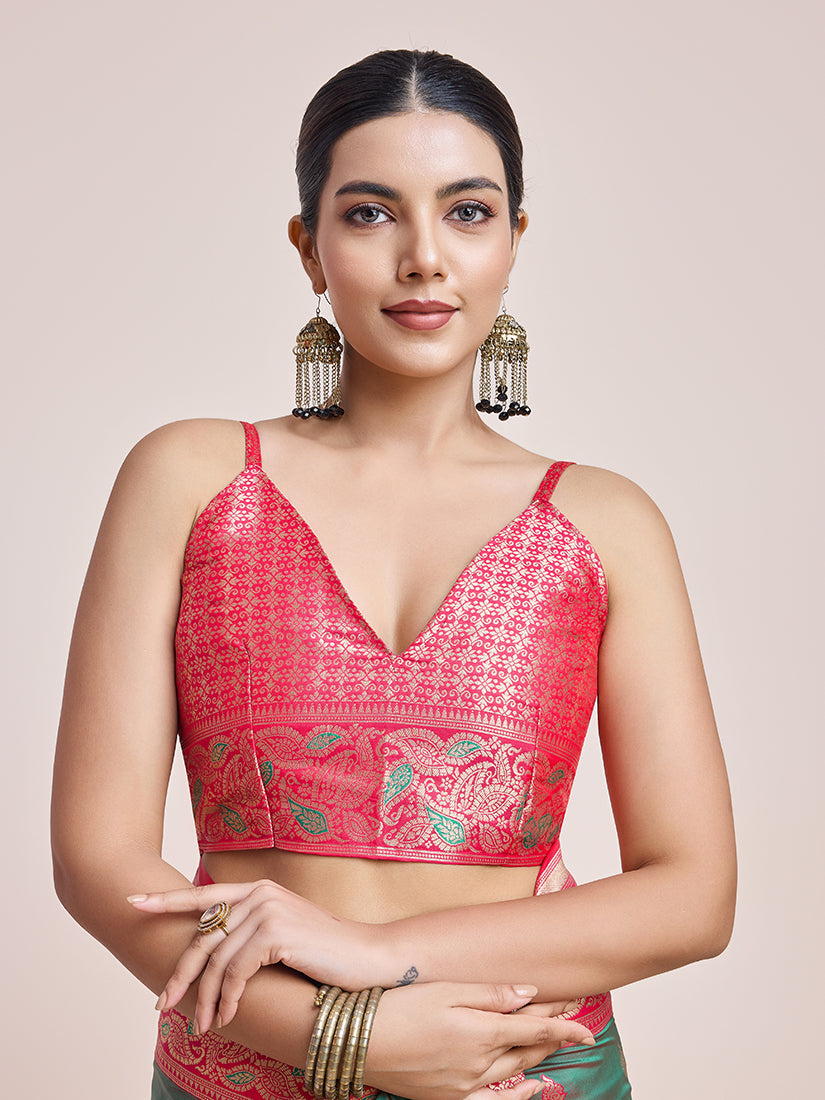 Monjolika Fashion Exquisite Designs With This Green Banarasi Satin Silk Saree | Swadesiicart