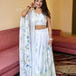 Lorenvalley Fashion White Georgette with Hand-painted Floral Design Lehenga Choli with Dupatta - Swadesiicart