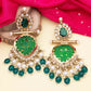Tehzeeb Creations Latest Gold Polish Kundan & Pearl Studded Designer Drop Long Earrings For Women And Girls Green | Swadesiicart