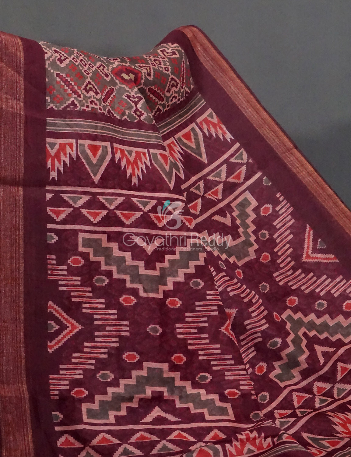 Wine Colour Patola Print Semi Chanderi Saree By Gayathri Reddy Designer Studio | Swadesiicart