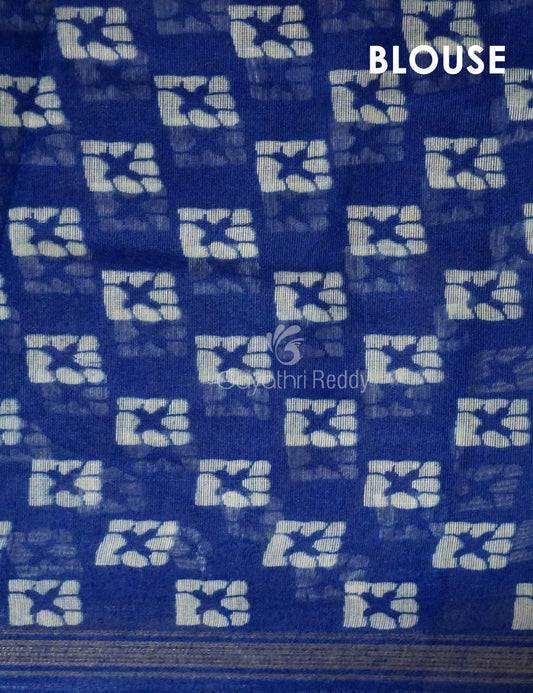 Yellow And Dark Ink Blue Colour Bathik Print Semi Chanderi Saree By Gayathri Reddy Designer Studio | Swadesiicart