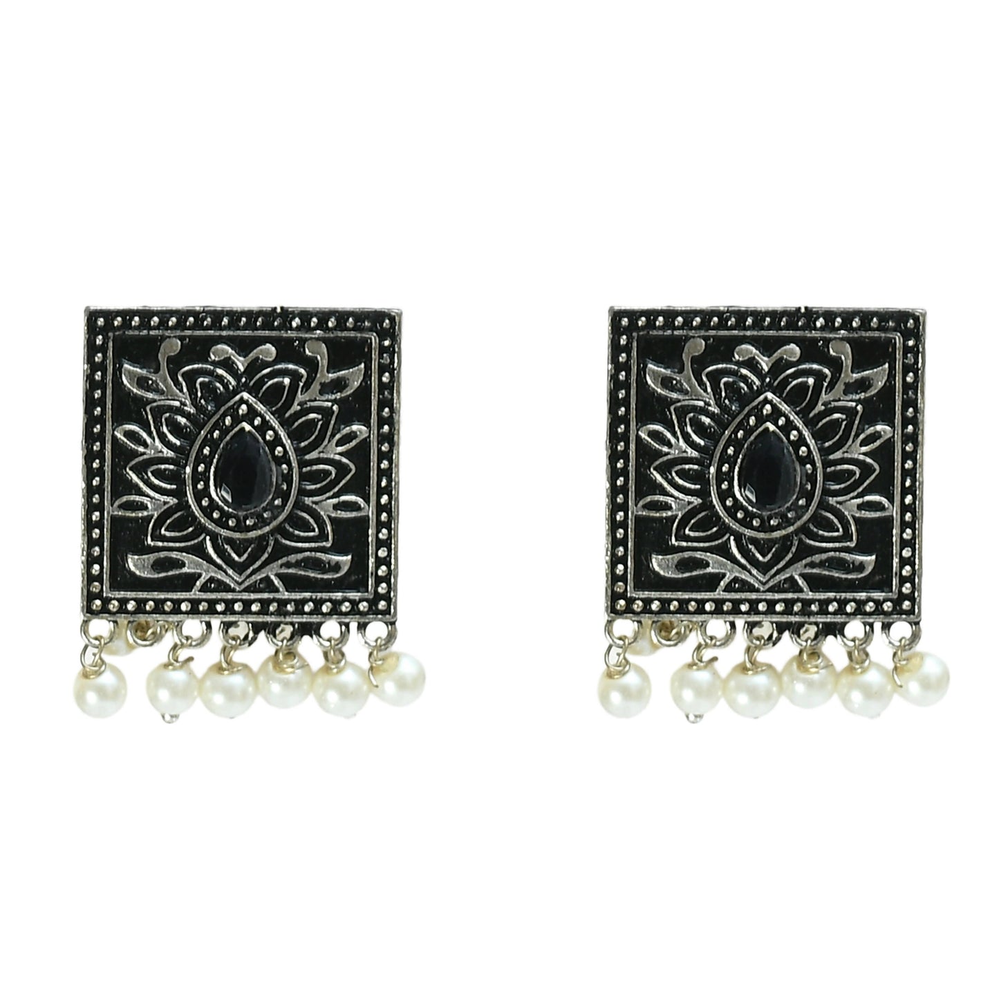 Mominos Fashion Johar Kamal Statement Silver-Plated Brass Finish Kundan/Pearls Choker For Women (Black) | Swadesiicart