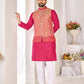 Anaita Peach Cotton Straight Kurta Pajama & Koti With Jequard Work