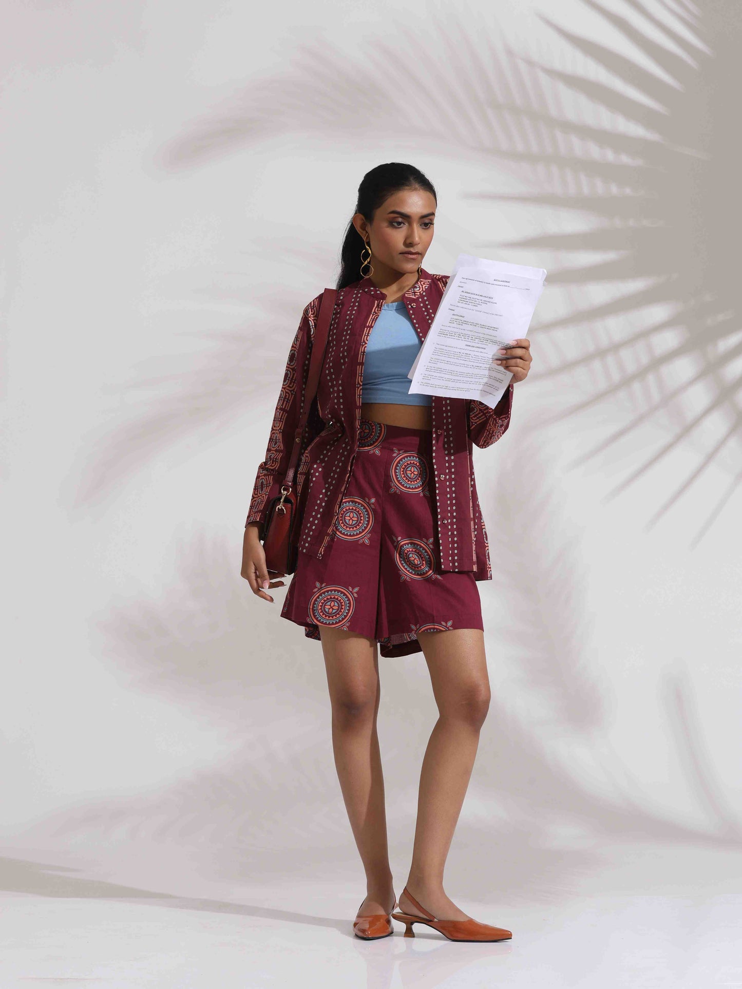 trueBrowns Purple Cotton Print Short Co-ord Set - Swadesiicart