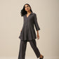 trueBrowns Slate Grey Slub Texture Collar Short Co-Ord Set - Swadesiicart