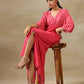 trueBrowns Pink Bandhani Printed Silk Drop Shoulder Dress | Swadesiicart