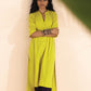 trueBrowns Lime Cotton Dobby High-Low Kurta Pant Set | Swadesiicart