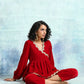 trueBrowns True Red Velvet Lace Co-Ord Set - Swadesiicart