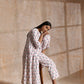 trueBrowns White With Pink Blue Buta Block Print Cotton Kurta Pant Set | Swadesiicart