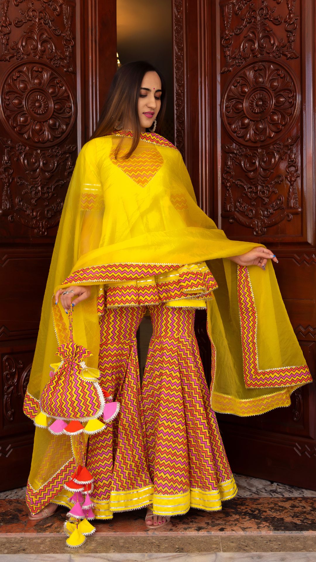 Pomcha Jaipur Tuscan Yellow Cotton Sharara Set | Swadesiicart