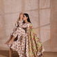 trueBrowns White With Red Yellow Buta Block Print Cotton Kurta Pant Dupatta Set | Swadesiicart