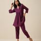 trueBrowns Plum Purple Slub Texture Pleated Co-Ord Set - Swadesiicart