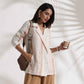 trueBrowns Beige Cotton Stripe Jacket Top Co-ord Set - Swadesiicart