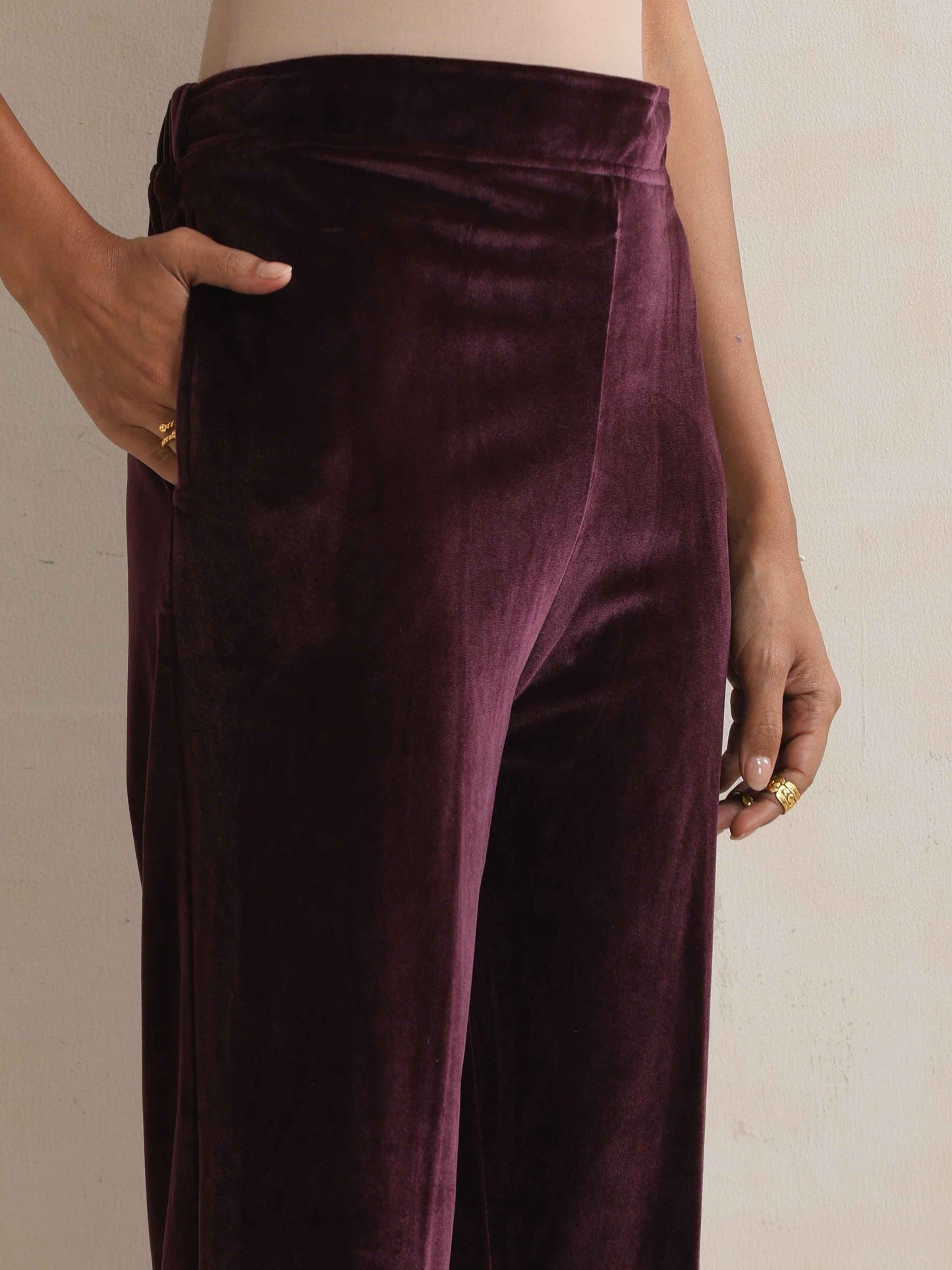 trueBrowns Purple Velvet Embroidered Kurta Pant Dupatta Set | Swadesiicart