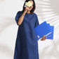 trueBrowns Blue Slub Dress | Swadesiicart