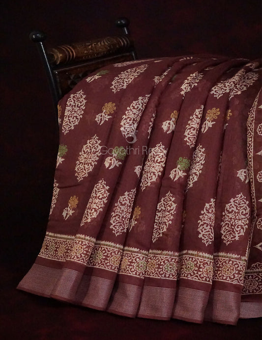 Brown Colour With Motif Design Semi Chanderi Saree By Gayathri Reddy Designer Studio | Swadesiicart
