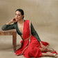 trueBrowns Red Bandhani Printed Silk Skirt Stitched Saree with Belt | Swadesiicart