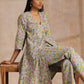 trueBrowns Grey Overall Floral Block Print Cotton Angrakha Kurta Pant Set | Swadesiicart