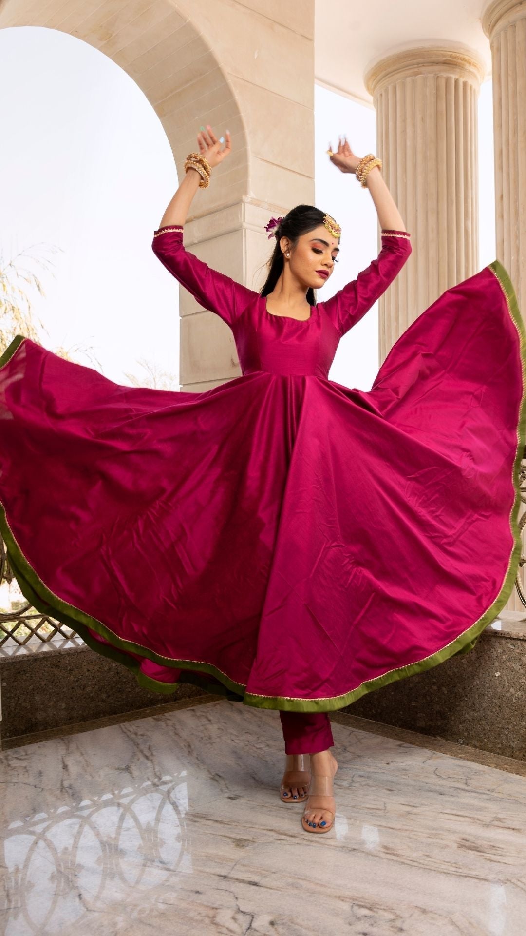 Pomcha Jaipur Magenta Lilly Anarkali Set | Swadesiicart