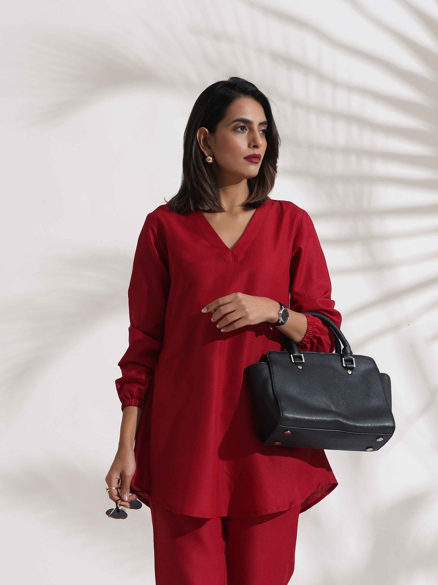 trueBrowns Maroon Slub Co-ord Set - Swadesiicart
