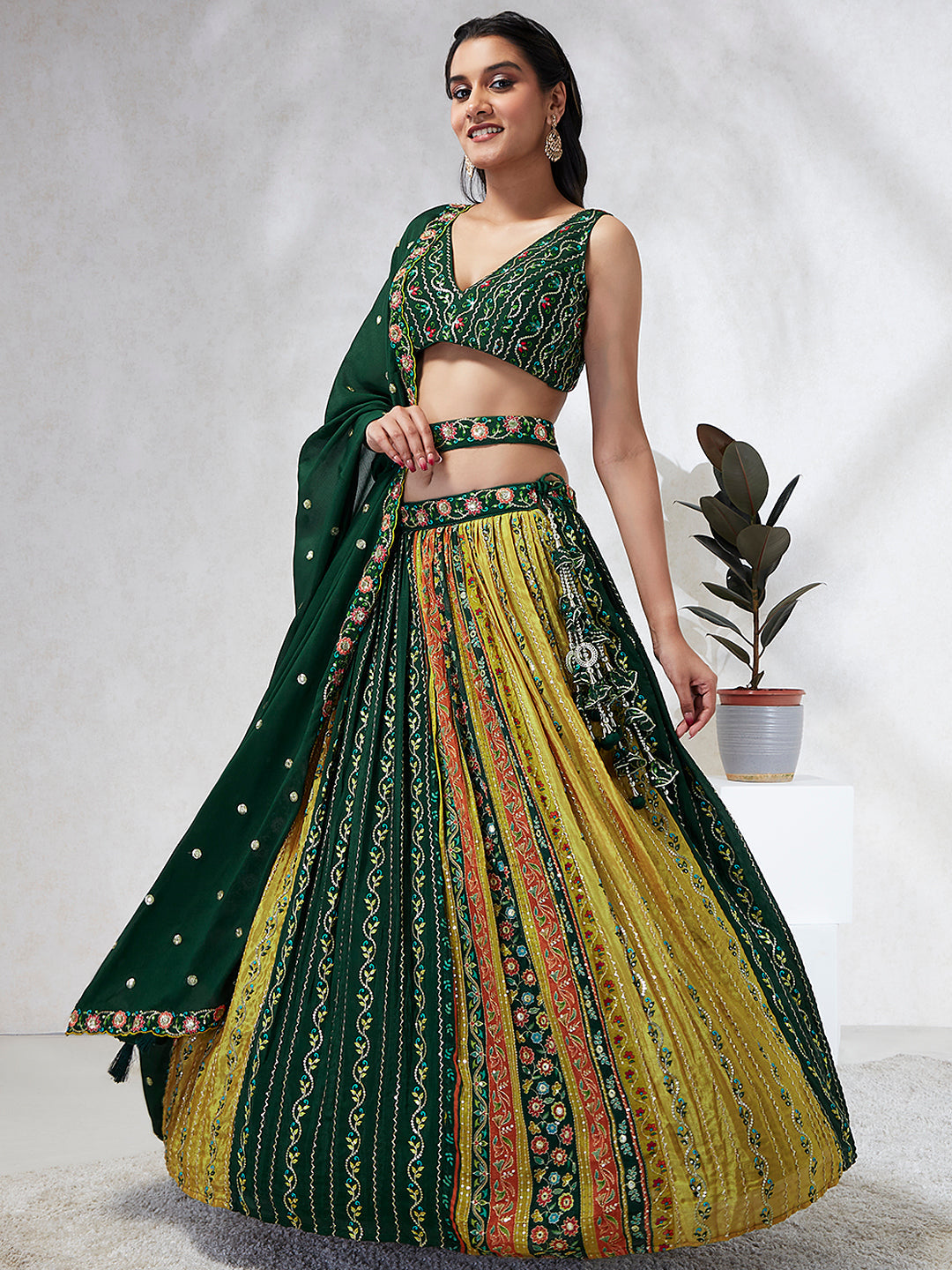 House of Panchhi Navy Blue Pure Georgette Sequins And Thread Embroidery Lehenga Choli & Dupatta | Swadesiicart