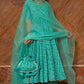 Pomcha Jaipur Bandhej Tiffany Blue Cotton Anarkali Set | Swadesiicart