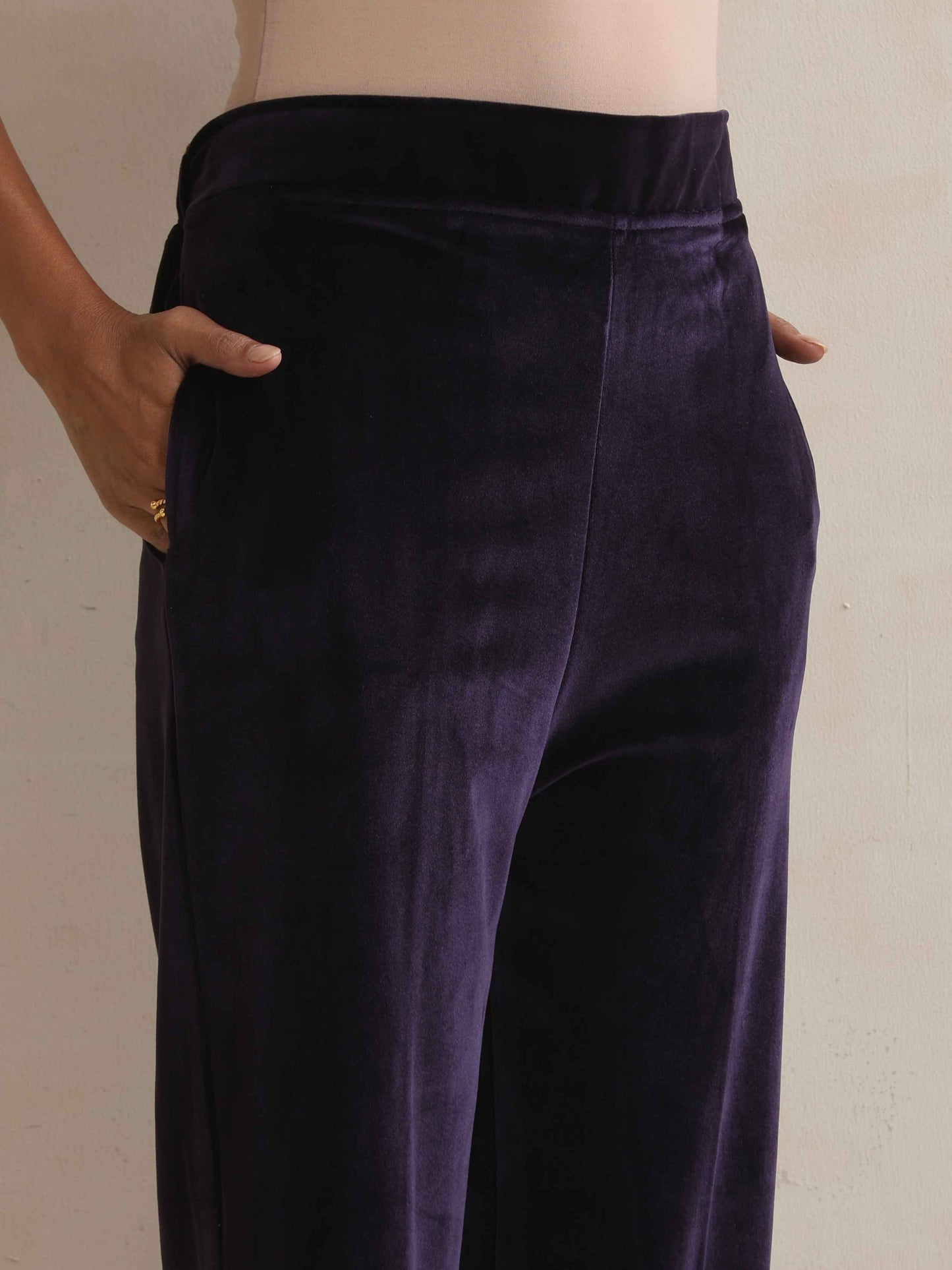 trueBrowns Purple Velvet Embroidered Kurta Pant Dupatta Set | Swadesiicart