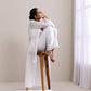 trueBrowns White Dobby Overlay Jacket Blouse Pant Set | Swadesiicart