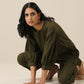 trueBrowns Olive Green Slub Texture Baggy Sleeve Co-Ord Set - Swadesiicart