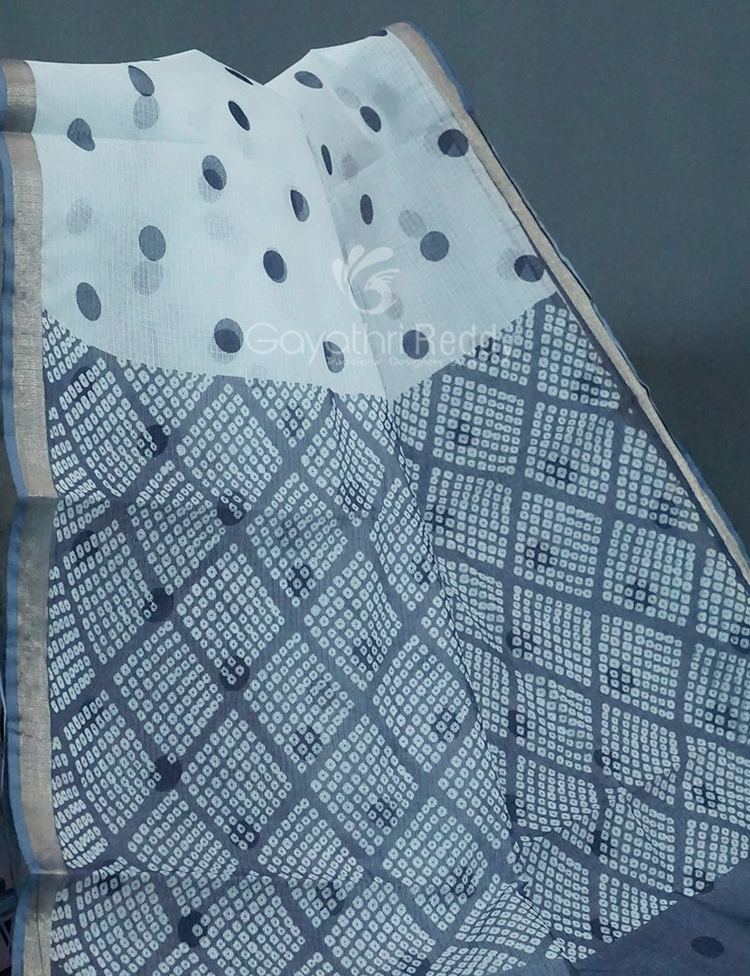 Shades of Cream And Denim Grey Colour With Patli Pallu Design Pure Kota Cotton Saree By Gayathri Reddy Designer Studio | Swadesiicart