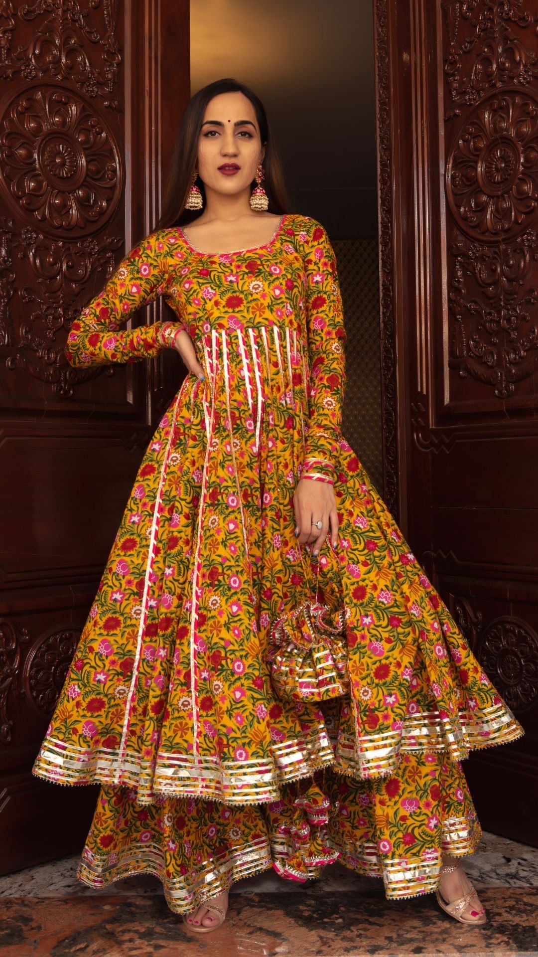 Pomcha Jaipur Mastani Cotton Anarkali Plazo Set | Swadesiicart