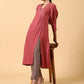 trueBrowns Cotton Linen Rust Red Kurta Pant Set | Swadesiicart