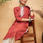 InWeave Women's Rust Small Floral Print Lace Straight Kurta Pant Set - Swadesiicart