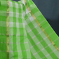 Cream And Neon Green With Checks Pure Mangalgiri Cotton Saree By Gayathri Reddy Designer Studio | Swadesiicart