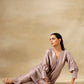 trueBrowns Grey Textured Silk Neck Pleat Co-Ord Set - Swadesiicart