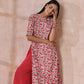 trueBrowns Pink Brown Overall Floral On White Block Print Cotton Slit Kurta Pant Set | Swadesiicart