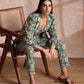trueBrowns Fern Green Overall Floral Block Print Cotton Pant Suit Set | Swadesiicart